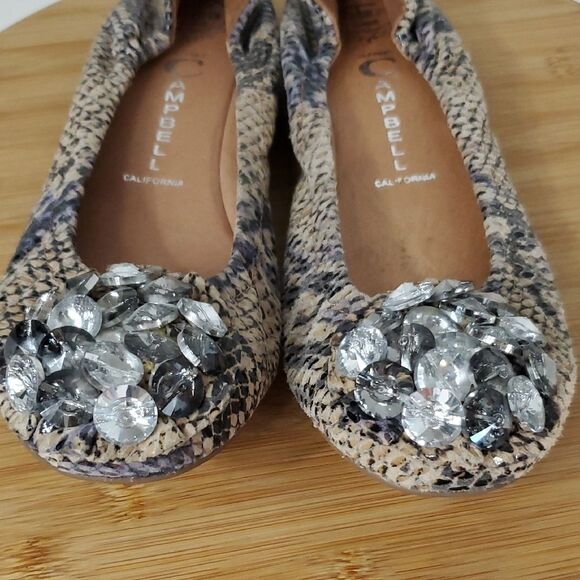 Jeffrey Campbell Snake Print Leather Ballet Flats with Gem Accents Women's 8 - Picture 5 of 9